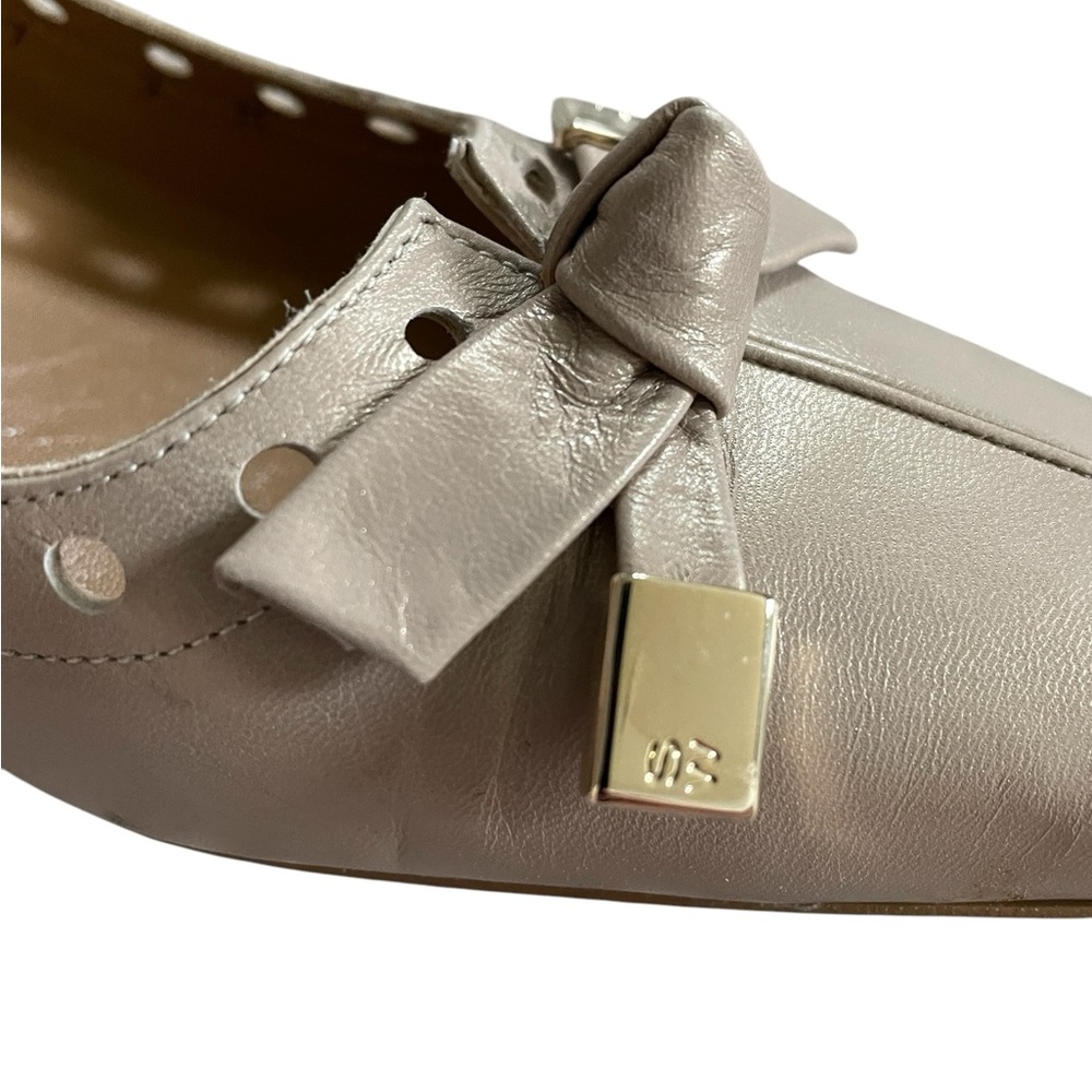 Stewart Weitzman beige bow tie block low heel shoes leather sz 9 - Picture 3 of 7